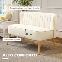 HOMCOM Sofá de 2 Lugares em Tecido Tipo Linho, Assento e Encosto Acolchoados, Pés de Madeira, Carga 220 kg, Creme(m-4)