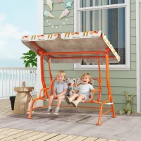 AIYAPLAY Kids Porch Swing, 2-Seater Patio Swing Bench Hammock with Seat Belts, Adjustable Canopy for Garden, Orange(m-2)