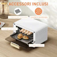 HOMCOM Fornetto Elettrico 12L con Timer e Temperatura Regolabile, in Acciaio e Plastica, 31.5x27.7x22.7 cm, Bianco e Oro(m-5)