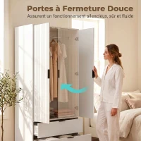 HOMCOM Armoire chambre penderie avec 2 portes à fermeture douce, 2 tiroirs et barre de suspension, 80x50x180cm, blanc(m-6)