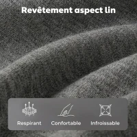 HOMCOM Cadre de Lit 140 x 190 cm avec Sommier et Tête Réglable, Lit Double Rembourré en Lin, Rangement au-dessous, Gris(m-5)