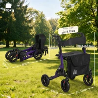 HOMCOM Folding Rollator Walker with Seat, Backrest, Lightweight Walking Frame with Storage Bag, Dual Brakes, Adjustable Handle Height, Suspension System, 4 Wheeled Walker for Seniors, Purple(m-3)