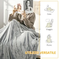 HOMCOM Coperta in Flanella 330 GSM Reversibile per uso Interno ed Esterno, 203x152x0.5 cm, Grigio(m-5)