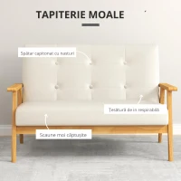 HOMCOM Canapea 3 locuri 115 cm canapea scandinavă cu spătar capitonat, șezut căptușit și cotiere, bej(m-7)