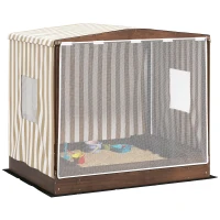 AIYAPLAY Sandkasten, Sandkiste mit Vordach und Netztür, Sitzbänke, Bodenschutz, Braun(m-1)