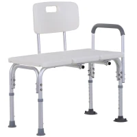 HOMCOM Height Adjustable Shower Chair, Non Slip Bath Transfer Bench for Elderly, Disabled with Armrest and Backrest, 300 lbs Capacity, White(m-10)