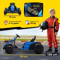 AIYAPLAY 24V Electric Go Kart, Drift Kart with Adjustable Seat, Slow Start, 5-Point Harness, Music, for 6-12 Years, Blue(m-3)