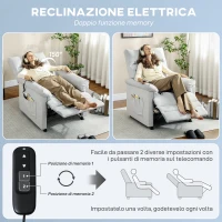 HOMCOM Poltrona Reclinabile con Poggiapiedi, Riscaldamento, 8 Punti Massaggio e 5 Modalità, Tessuto Vellutato, Grigio(m-5)