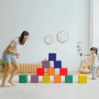HOMCOM 12 TLG. Schaumstoff Bausteine Kinder Softbausteine Riesenbausteine Bauspielzeug für 1-3 Jahre alt Kinder Bausteinset Rot+Gelb(m-8)