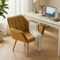 HOMCOM Fotoliu Tapitat, Fotoliu Cu Accente, Design Nordic, Efect De Catifea, până la 120 kg, picioare din lemn de cauciuc, Galben(m-10)