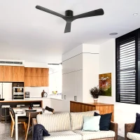 HOMCOM Ventilator de tavan reversibil cu 3 pale, 6 viteze, timer de până la 8 ore și telecomandă, negru(m-6)