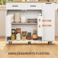 HOMCOM Ilha de Cozinha com Rodas Carrinho de Cozinha com Tomada USB Bancada Rebatível 2 Gavetas 119,5x74x94,5 cm Branco(m-8)
