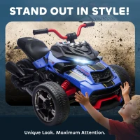 AIYAPLAY 12V Kids Electric Ride On Car with 3 Wheeler, MP3 Player, Horn, 2 Speeds, LED Lights for Boys & Girls Ages 3-8, Blue(m-7)