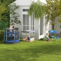 Outsunny Kindersitzgruppe, 4 teilige Kindersitzgarnitur mit Sonnenschirm, Kindertisch mit 2 Klappstühlen, Outdoor Picknicktisch für Kinder 3-6 Jahre, Gartenmöbel für Garten, Hinterhof, Terrasse, Blau(m-9)
