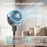 HOMCOM Ventilatore a Piantana a 8 Velocità con Telecomando, Display LED, Timer 12H, Altezza Regolabile, Grigio(m-4)