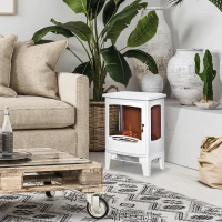 HOMCOM Camino Elettrico Effetto Fiamma e 3 Lati Aperti, Temperatura Regolabile 900W-1800W, Protezione da Surriscaldamento, Copertura 20-25m², 39x26x54.8cm, Bianco(m-10)