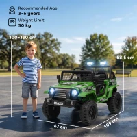 AIYAPLAY 12V Battery Powered Kids Ride-On Car, Electric Truck w/ Spring Suspension, Remote, Music, Horn, Lights, Green(m-3)