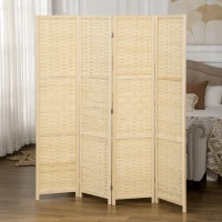 HOMCOM Paravento Separé da Interno a 4 Ante in Legno e Bambù, Pieghevole e Salvaspazio Altezza 170cm, Marrone(m-10)