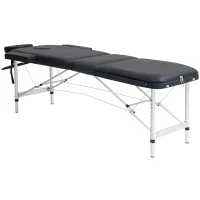 HOMCOM Lettino da Massaggio Pieghevole ad Altezza Regolabile, in Alluminio e Plastica, 215x81x61-84 cm, Nero(m-1)