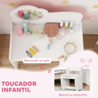 AIYAPLAY Toucador para Crianças com Banco e Espelho em Forma de Flor com Compartimentos Abertos 70x39x92,5 cm Branco(m-4)