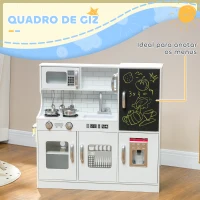 AIYAPLAY Cozinha de Brincar para Crianças Cozinha Infantil de Madeira com Acessórios Máquina de Gelo e Ardósia 83,8x26,8x81 cm Branco(m-4)