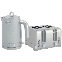 HOMCOM Sleek Textured Kettle and Four-Slice Toaster Set - Grey(m-1)