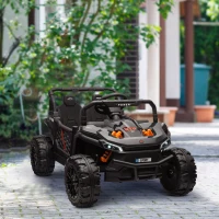 AIYAPLAY 12V Battery Powered Ride on Truck w/ Remote, Four Suspension Wheels, Horn, Lights, Music, USB, for Ages 3-5 Years, Black(m-10)