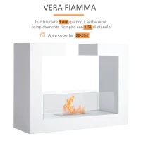 HOMCOM Caminetto a Bioetanolo da Tavolo 2000W in Acciaio Inossidabile Inodore con Vetro 78 x 25 x 58 cm Bianco(m-4)