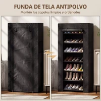 HOMCOM Zapatero de 7 Niveles, Zapatero Estrecho de Acero con Funda de Tela no Tejida 2 Bolsillos para 14-21 Pares Negro(m-6)