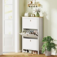 HOMCOM Meuble à chaussures 21 paires, armoire à chaussures avec 3 tiroirs rabattables, étagères amovibles et réglables, blanc(m-10)
