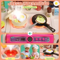 AIYAPLAY Cocina de Juguete con Luces Sonido Accesorios Fregadero Utensilios Alimentos Falsos para Niños a Partir de 3 Años Rosa(m-4)