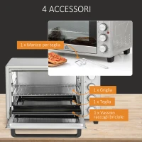 HOMCOM Fornetto Elettrico da 32L Regolazione Temperatura e Timer, 3 Modalità di Cottura e Accessori, Argento(m-6)