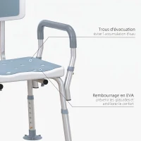 HOMCOM Tabouret de douche chaise de douche ergonomique hauteur réglable pieds antidérapants 56,5 x 53,5 x 87 cm blanc et bleu(m-4)