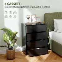 HOMCOM Cassettiera 4 Cassetti in Legno, Comò per Camera da Letto Moderno e Multiuso, 55x33x80 cm, Nero(m-4)