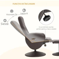 HOMCOM Set de 2 piese, fotoliu cu otomană, fotoliu relax cu otomană, reglabil pe înălțime, spătar înclinat, Maro(m-4)
