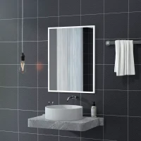 HOMCOM Specchio Bagno Parete Rettangolare con Ganci, Specchio da Camera in Vetro e MDF, 70x90 cm, Bianco(m-7)