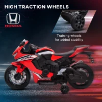 HOMCOM 6V Honda Licensed Kids Motorcycle w/ Music, Training Wheels - Red(m-8)