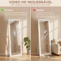 HOMCOM Espelho de Pé 37x155 cm Espelho de Corpo Inteiro Espelho de Parede Retangular com Estrutura de Madeira Branco com Veios(m-5)