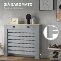 HOMCOM Copritermosifone in MDF a Doghe, Copricalorifero a Griglia con 2 Cassetti, 111x19x95.5 cm, Grigio(m-4)