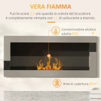 HOMCOM Camino Bioetanolo in Acciaio Inox, 2.5h di Combustione con Serbatoio 1.5L e Copertura 20m², 90x16x40 cm, Argento(m-4)