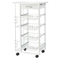 HOMCOM Desserte cuisine à roulettes avec tiroir, 4 paniers et étagères latérales, 47 x 37 x 83 cm, blanc(m-12)