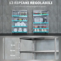 HOMCOM Scaffale da Cucina a 5 Livelli Regolabili su 13 Altezze Diverse, in Acciaio Inox, 91x40x139 cm, Argento(m-5)