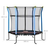HOMCOM Tappeto Elastico per Bambini 3-10 Anni con Rete di Sicurezza e Corde Elastiche, Φ163.5x163.5 cm, Blu e Nero(m-3)