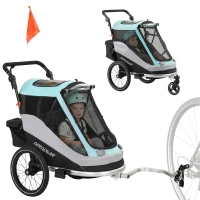 AIYAPLAY 2 in 1 Fahrradanhänger & Buggy Faltbar Kinderfahrradanhänger mit 5-Punkt Gurt Reflektoren 16-Zoll-Luftreifen Bremse(m-11)
