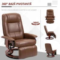 HOMCOM Fotoliu de relaxare, 145° reglabil, suport de picioare ajustabil, piele ecologică, 360° rotativ, până la 120 kg, Maro(m-7)