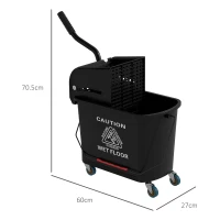 HOMCOM 20L Compact Mop Bucket on Wheels, with Water Separation Panel - Black(m-4)