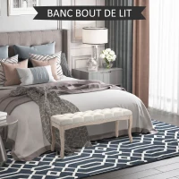 HOMCOM Lot de 2 banc Banquette capitonnée Style Classique 110 cm Bout de lit Rembourrée en lin piètement Bois hévéa sculpté(m-7)