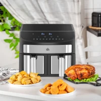 HOMCOM Dual Zone Air Fryer, 10-in-1 8L with Sync Cook & Sync Finish, 60-Minute Timer for Oil Free & Low Fat Cooking, 2400W(m-10)
