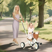 AIYAPLAY 2-In-1 Toddler Trike for 2-5 Years Old, 3 Wheel Bike with Adjustable Parent Handle, Basket for Boys and Girls, White(m-10)