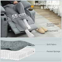 HOMCOM Electric Massage Recliner Armchair with Vibration, Heat, Whisper-Quiet Motor, Memory Function, Velvet Power Reclining Chair with Spring Pack, USB Port, Footrest, Side Pockets, Cup Holders, Grey(m-7)